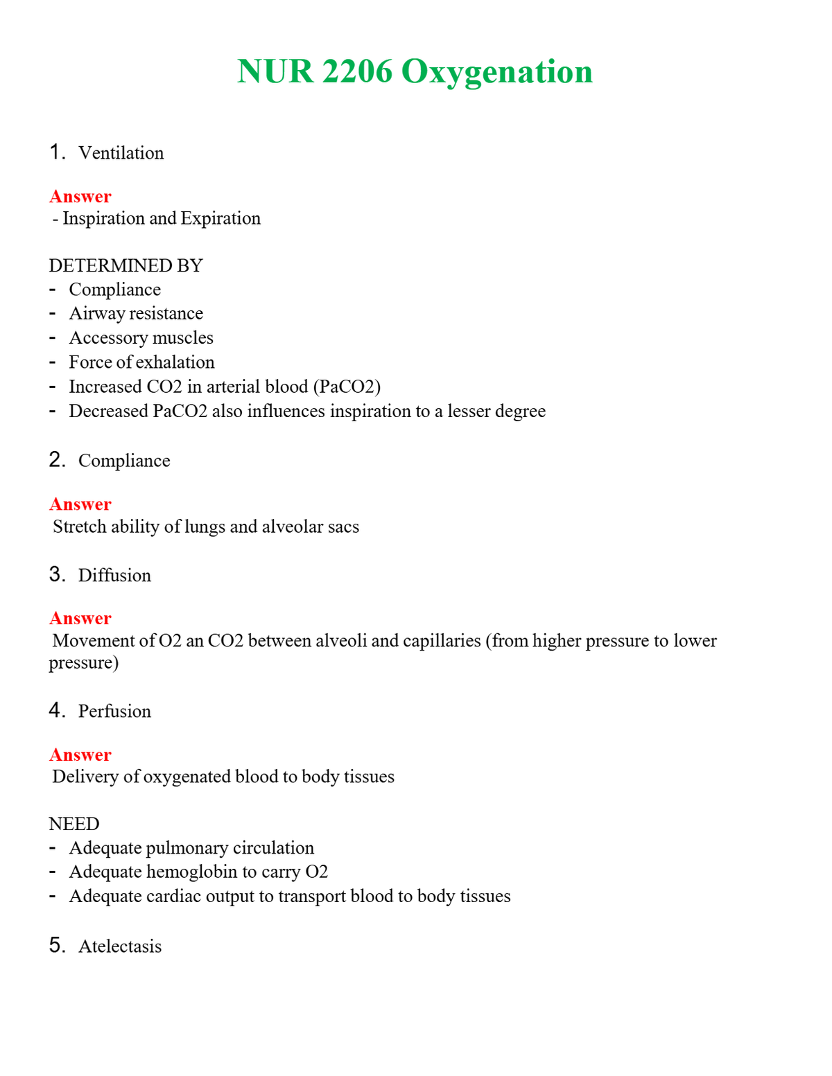 NUR 2206 OXYGENATION | A+ RATED GUIDE | QUESTIONS AND ANSWERS (SOLVED