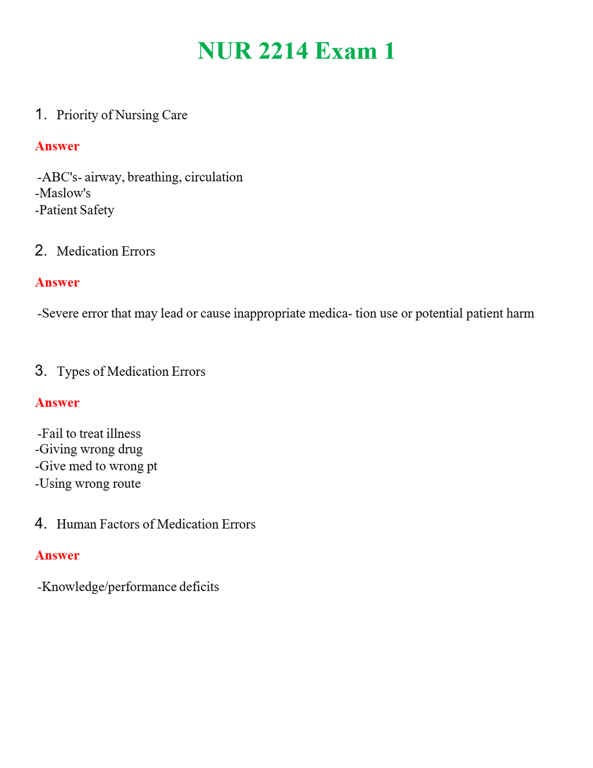 NUR 2214 EXAM 1 | LATEST QUESTIONS WITH COMPLETE GRADE A++ ANSWERS