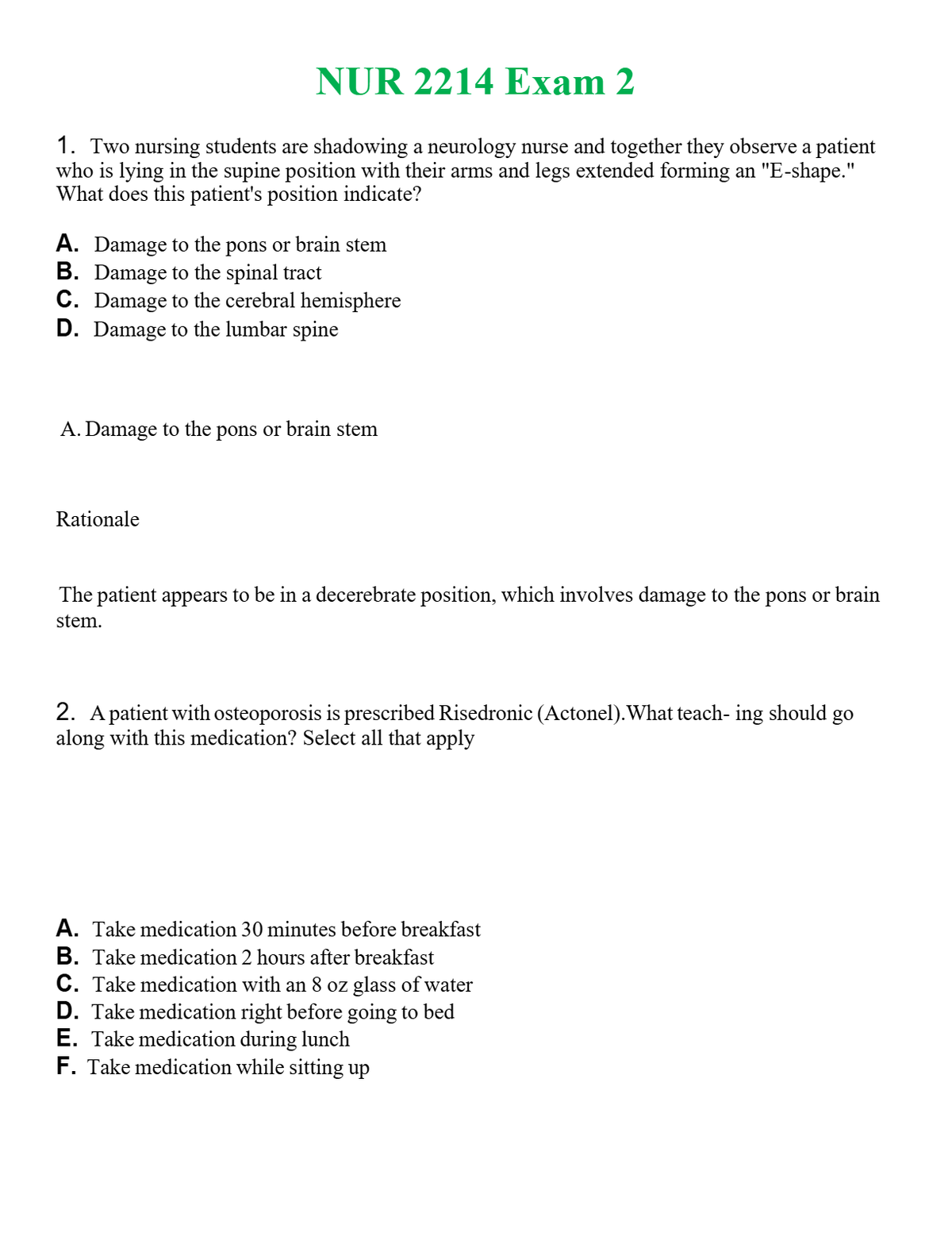 NUR 2214 EXAM 2 | QUESTIONS & ANSWERS (SOLVED)