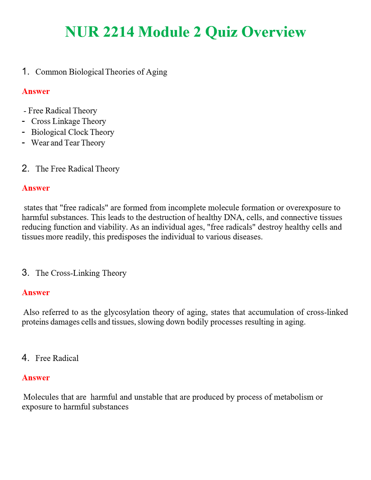 NUR 2214 MODULE 2 QUIZ OVERVIEW | GRADED A+ QUESTIONS & ANSWERS