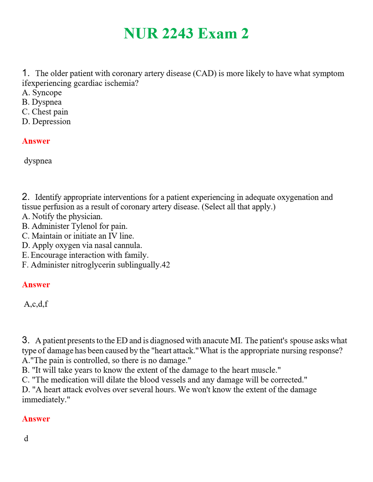 NUR 2243 EXAM 2 | QUESTIONS AND ANSWERS INCLUDED