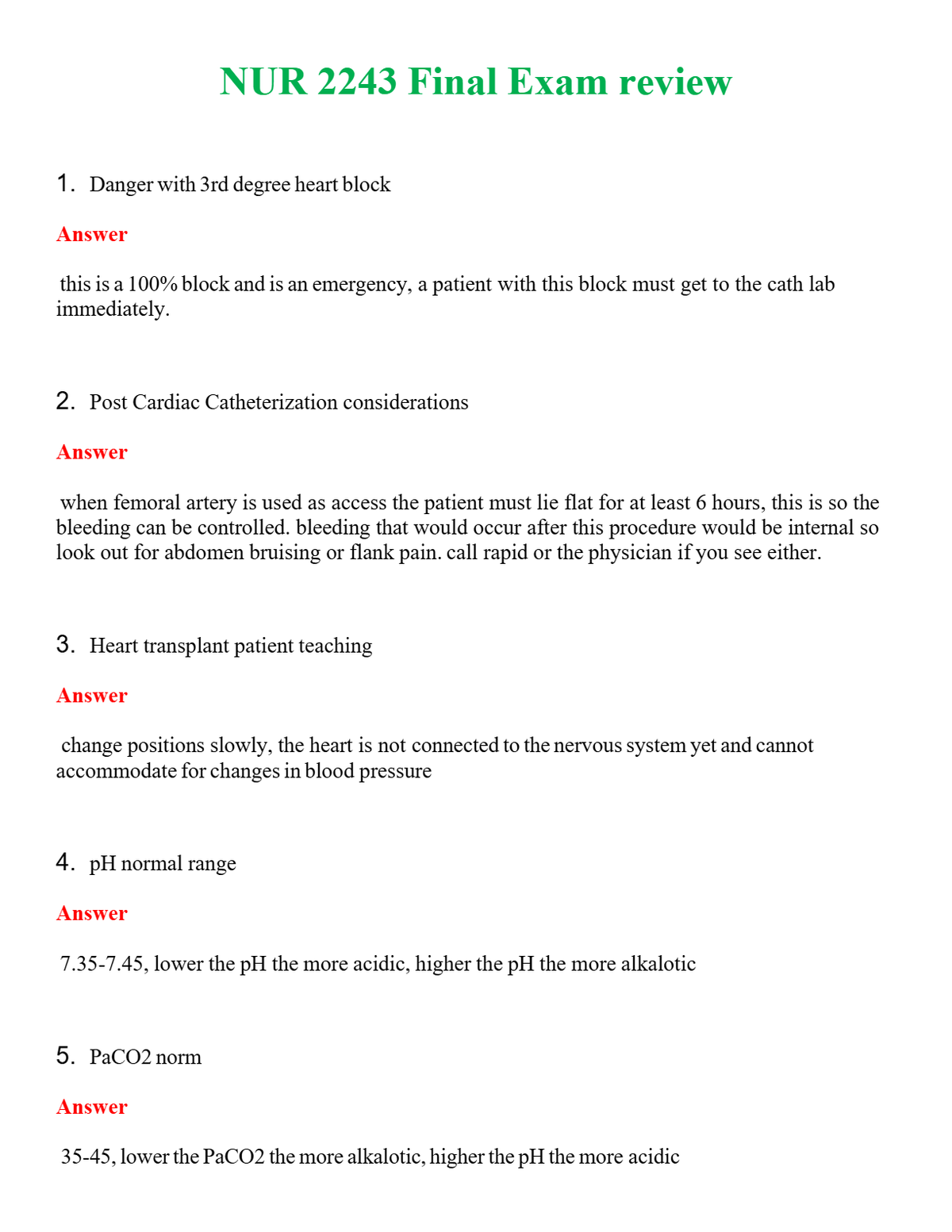 NUR 2243 FINAL EXAM REVIEW | ACTUAL QUESTIONS AND ANSWERS 100% CORRECT
