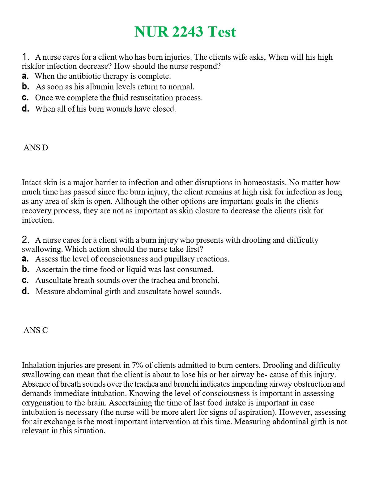 NUR 2243 TEST | GRADED A+ QUESTIONS AND ANSWERS (SOLVED)