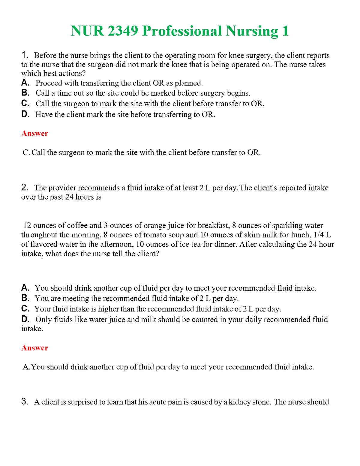 NUR 2349 PROFESSIONAL NURSING 1 | PASSED | A+ RATED GUIDE | NEW FULL EXAM