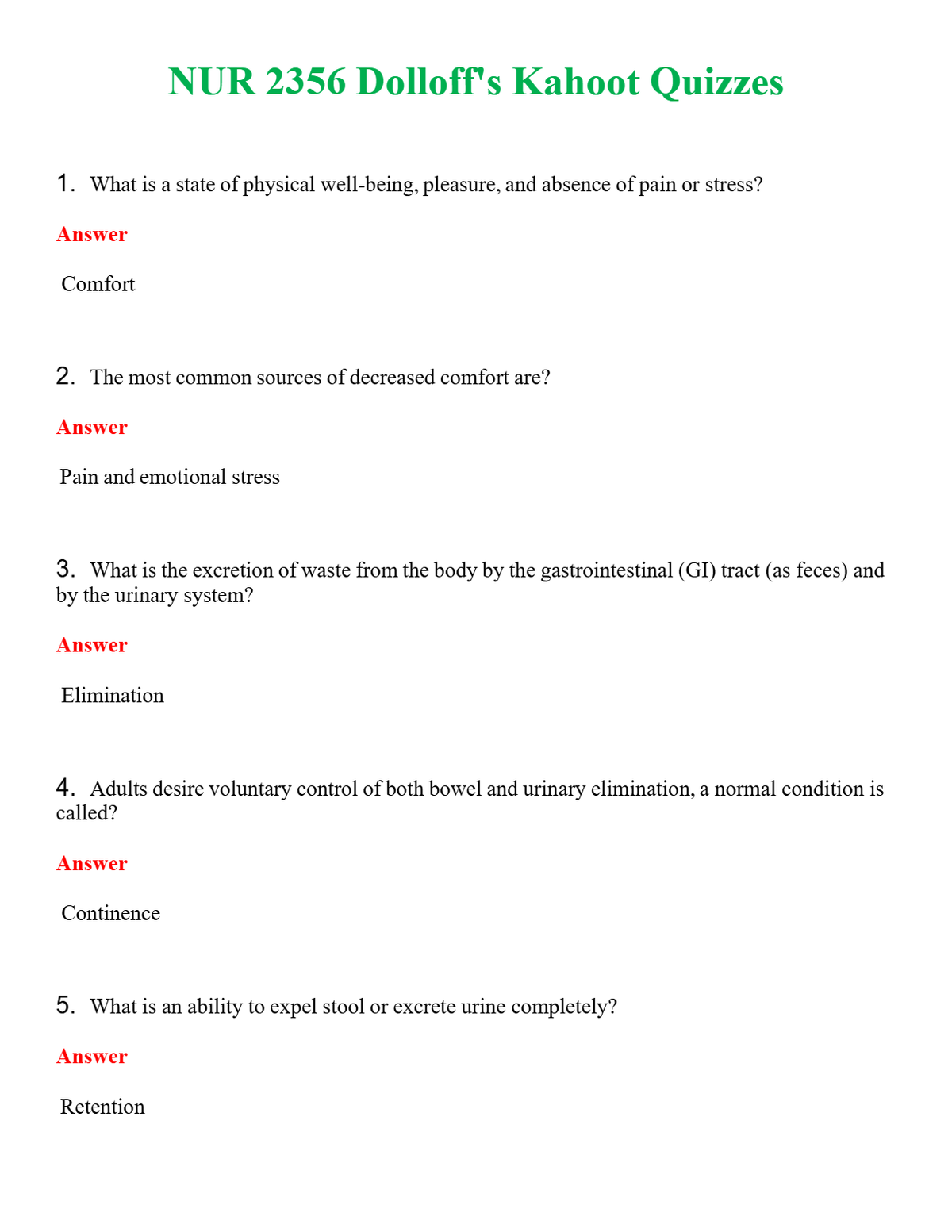 NUR 2356 DOLLOFF'S KAHOOT QUIZZES | PASSED | A+ RATED GUIDE | NEW FULL EXAM