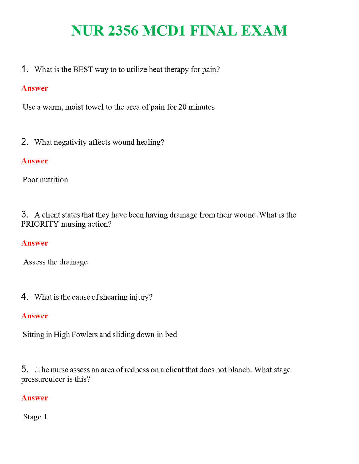 NUR 2356 MCD1 FINAL EXAM | LATEST QUESTIONS WITH COMPLETE GRADE A++ ANSWERS