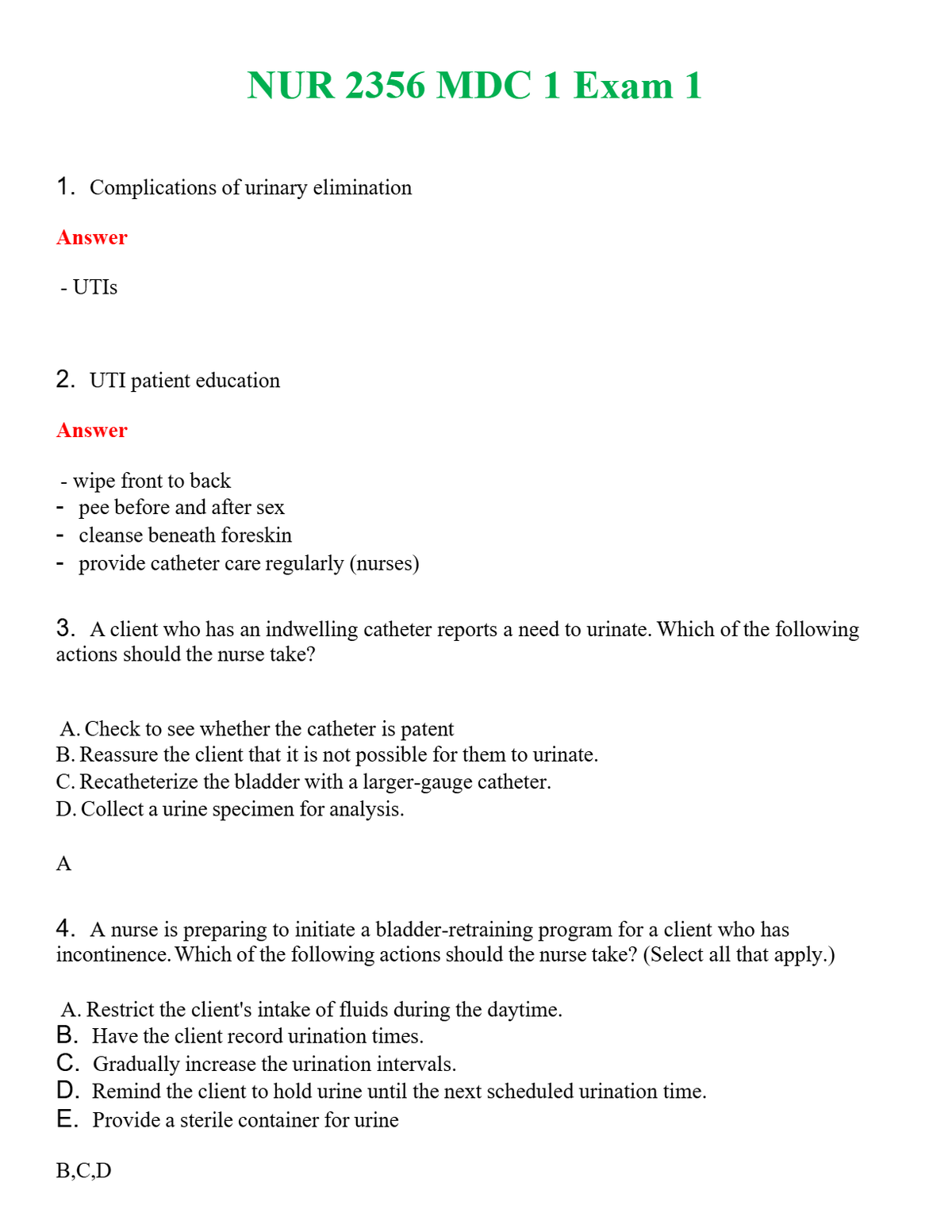 NUR 2356 MDC 1 EXAM 1 | WITH 100% VERIFIED ANSWERS