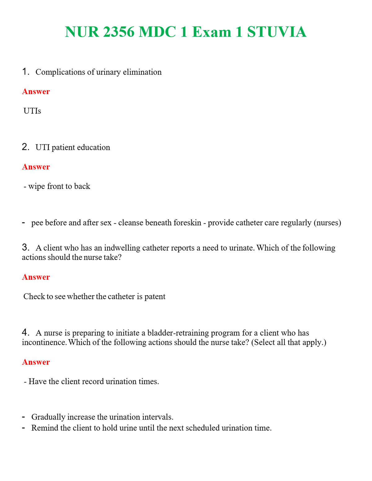 NUR 2356 MDC 1 EXAM 1 STUVIA | (ACTUAL EXAM ) QUESTIONS AND ANSWERS (SOLVED)