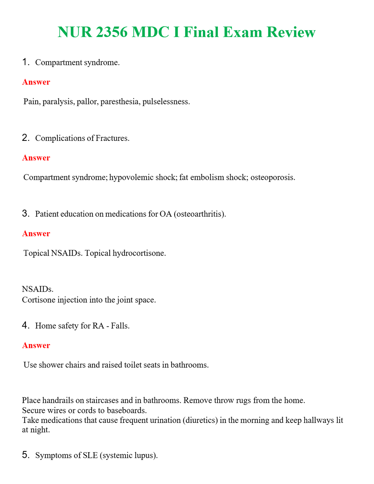 NUR 2356 MDC I FINAL EXAM REVIEW | A SOLVED 100% CORRECT