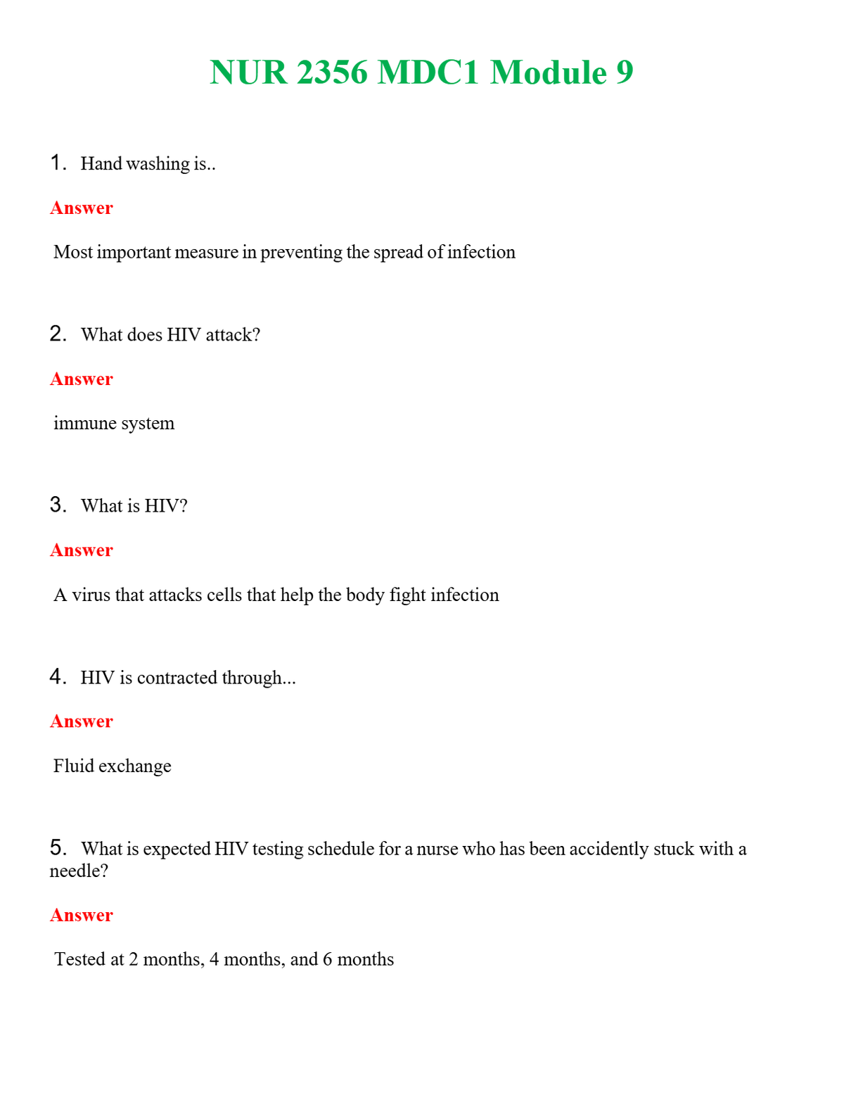 NUR 2356 MDC1 MODULE 9 | GRADED A+ QUESTIONS AND ANSWERS (SOLVED)