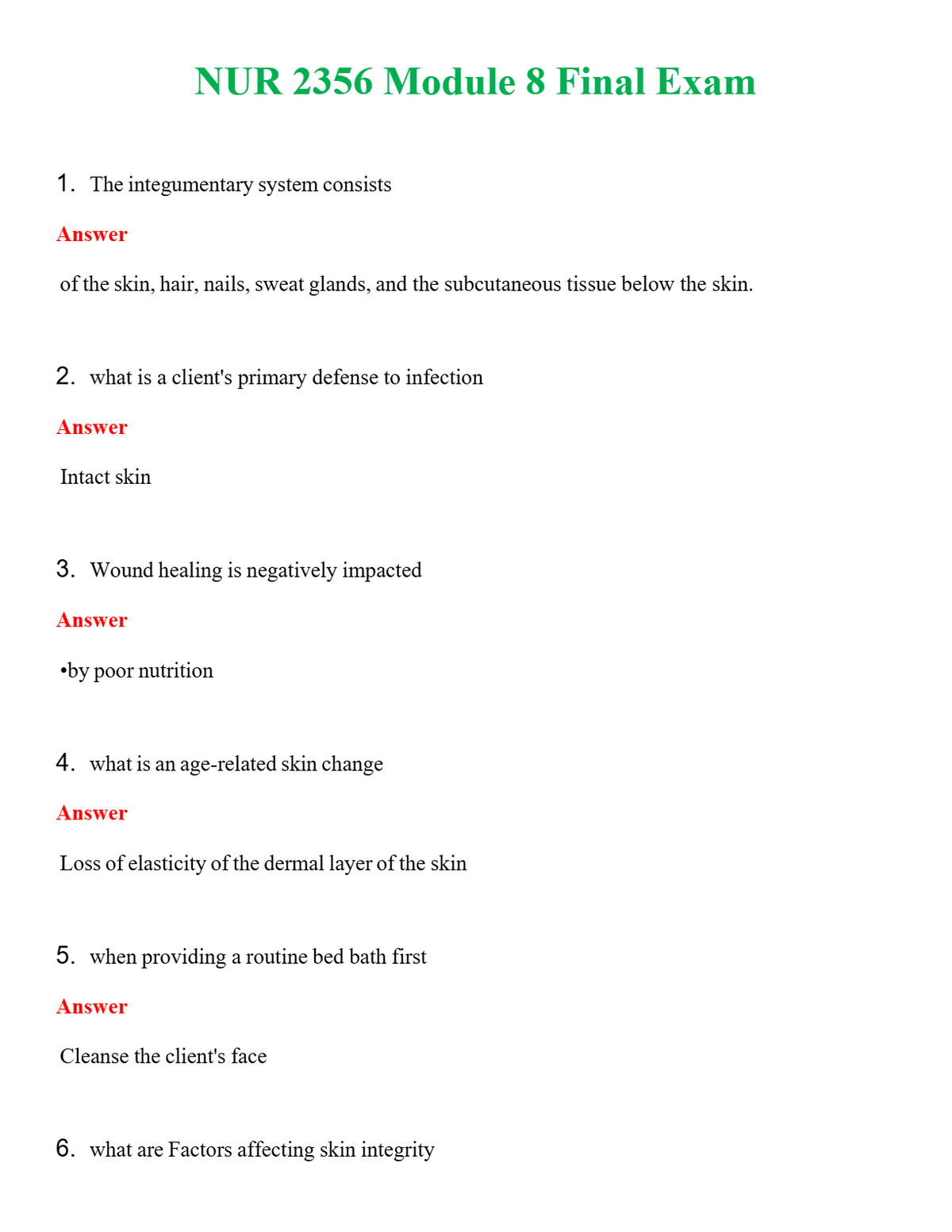 NUR 2356 MODULE 8 FINAL EXAM | NEW FULL QUESTIONS AND ANSWERS 100% CORRECT