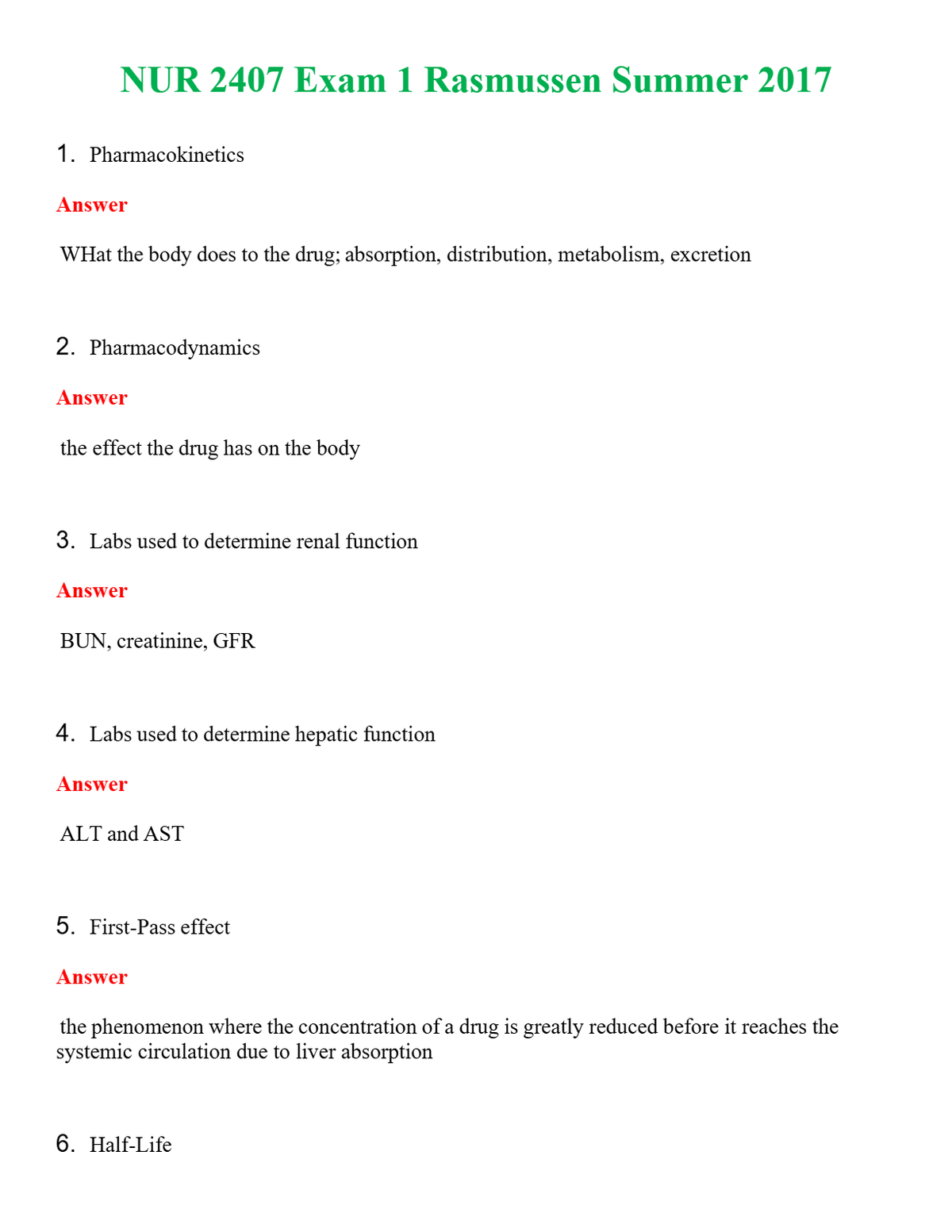 NUR 2407 EXAM 1 RASMUSSEN SUMMER 2017 | GRADED A+ QUESTIONS AND ANSWERS (SOLVED)