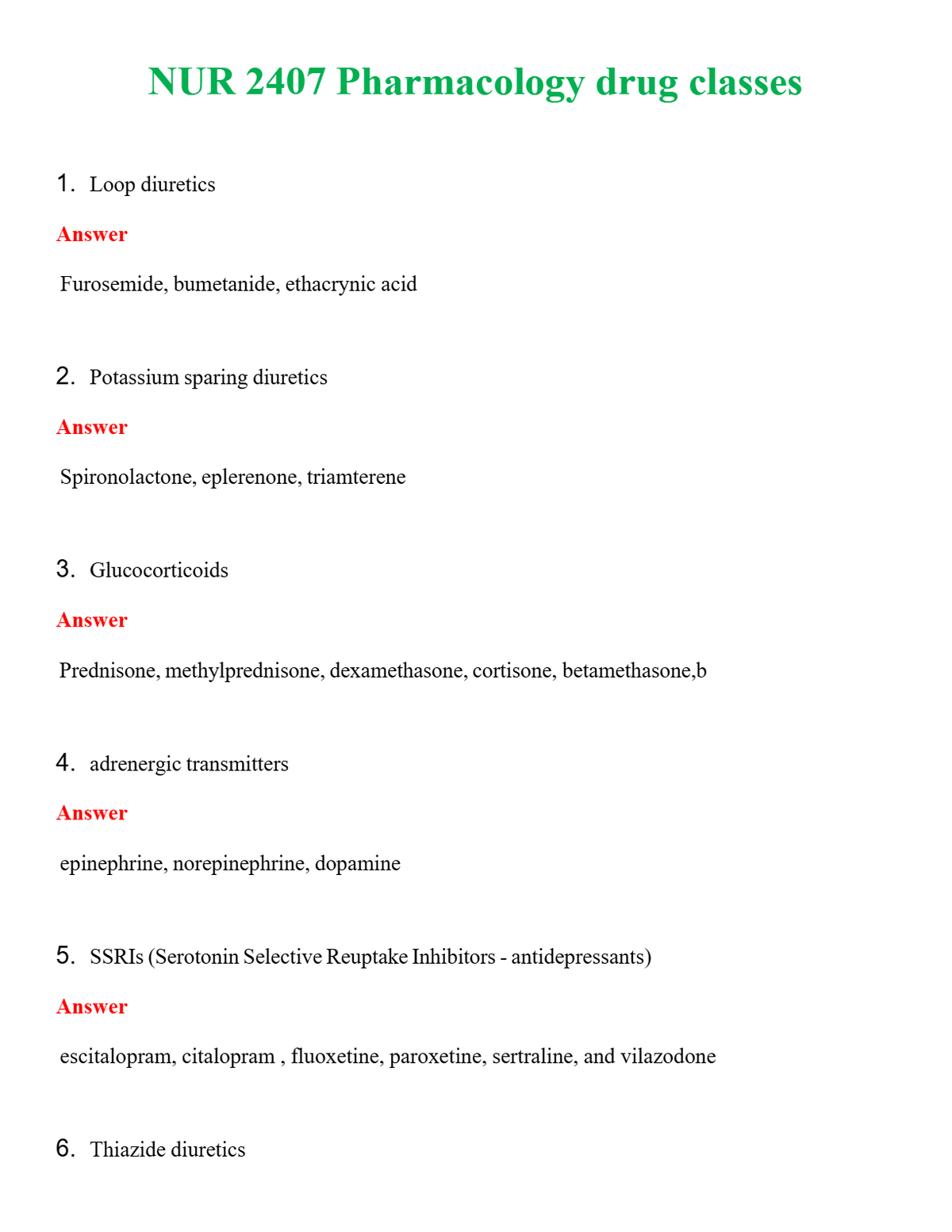 NUR 2407 PHARMACOLOGY DRUG CLASSES | A SOLVED 100% CORRECT