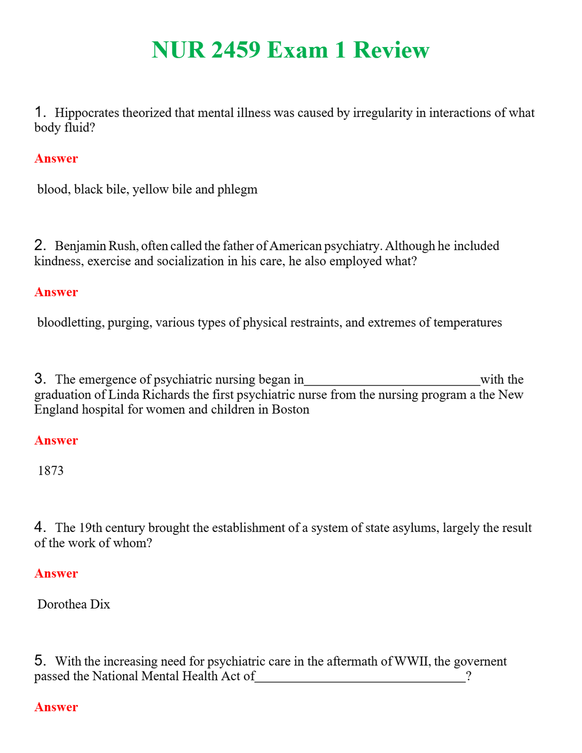 NUR 2459 EXAM 1 REVIEW | (ACTUAL EXAM ) QUESTIONS AND ANSWERS (SOLVED)