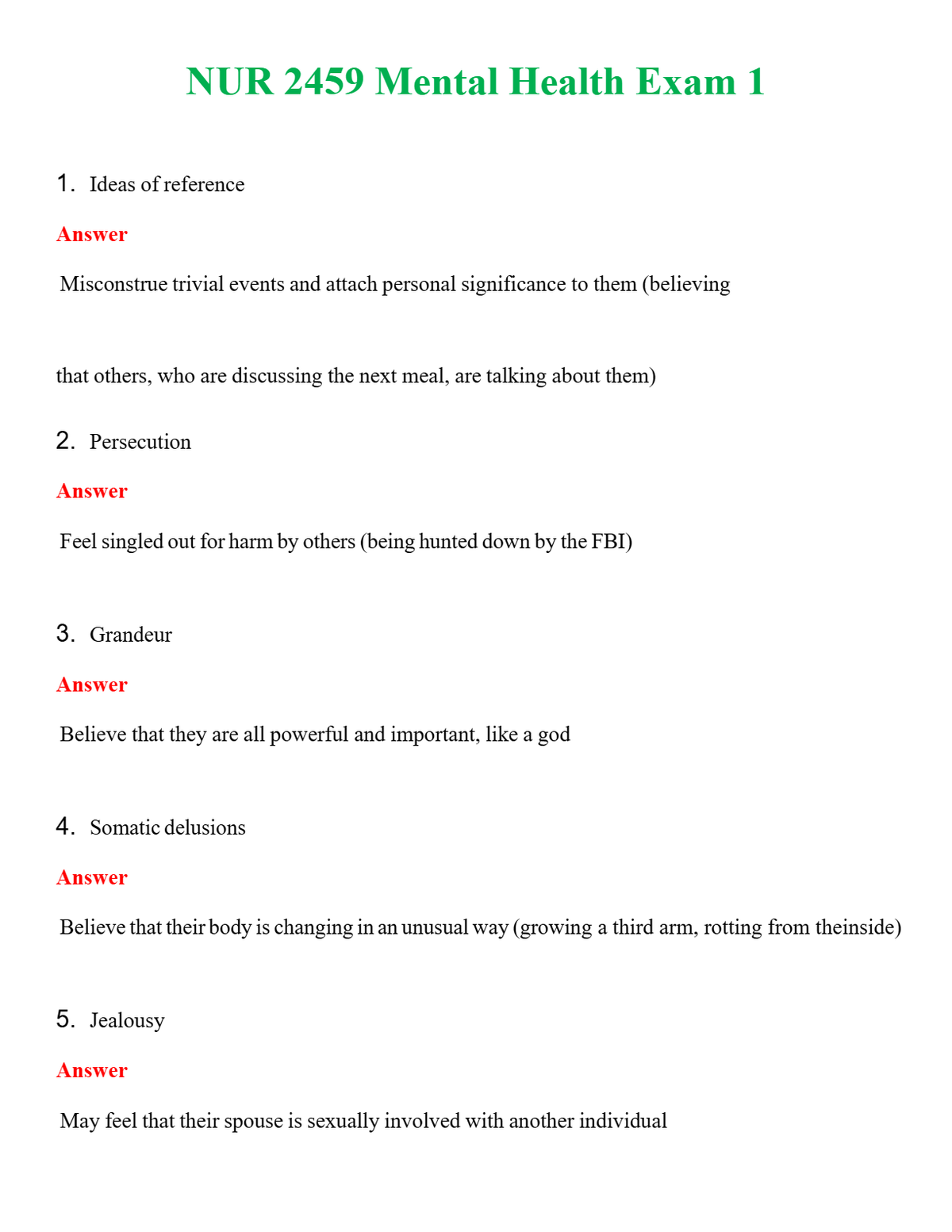 NUR 2459 MENTAL HEALTH EXAM 1 | QUESTIONS & ANSWERS (SOLVED)