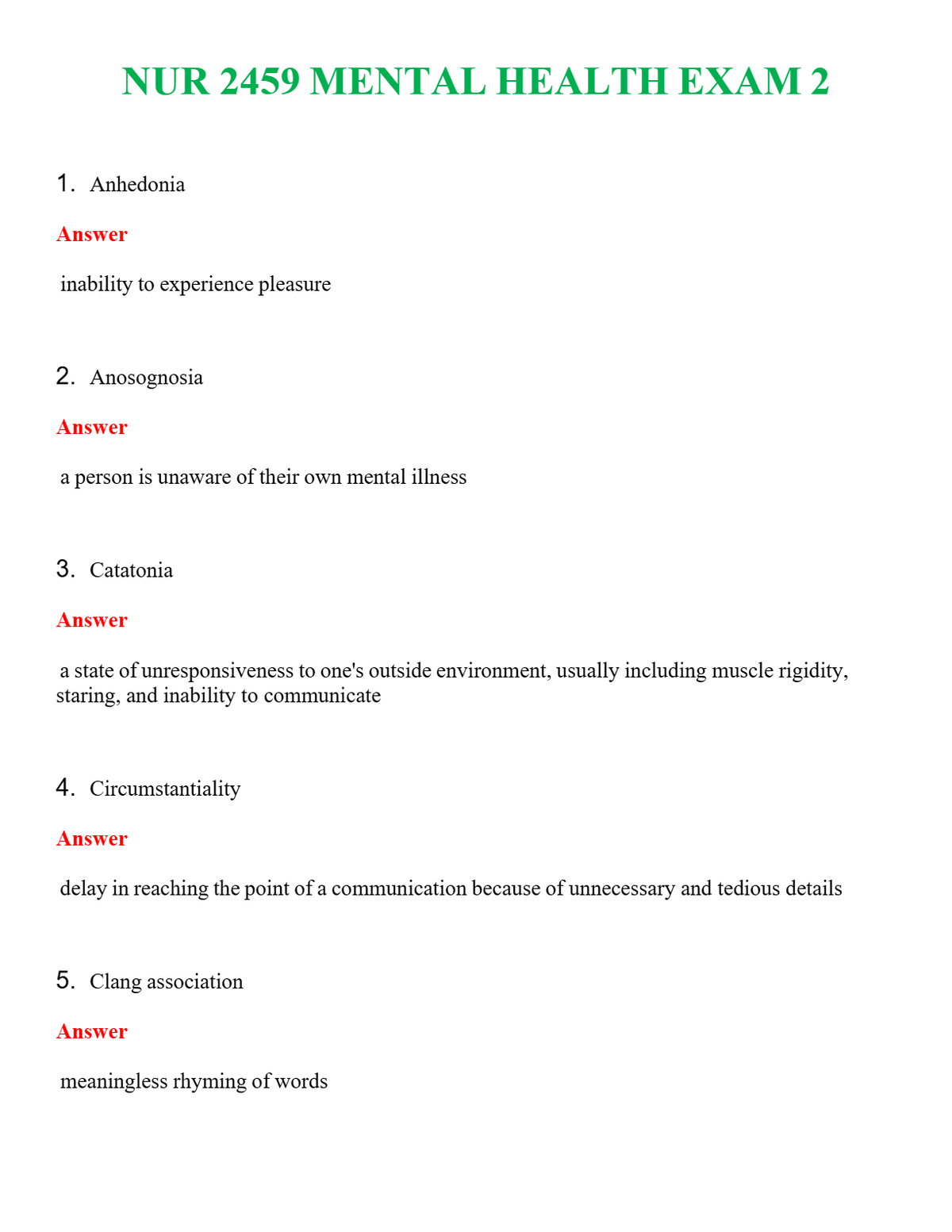 NUR 2459 MENTAL HEALTH EXAM 2 | (ACTUAL EXAM ) QUESTIONS AND ANSWERS (SOLVED)