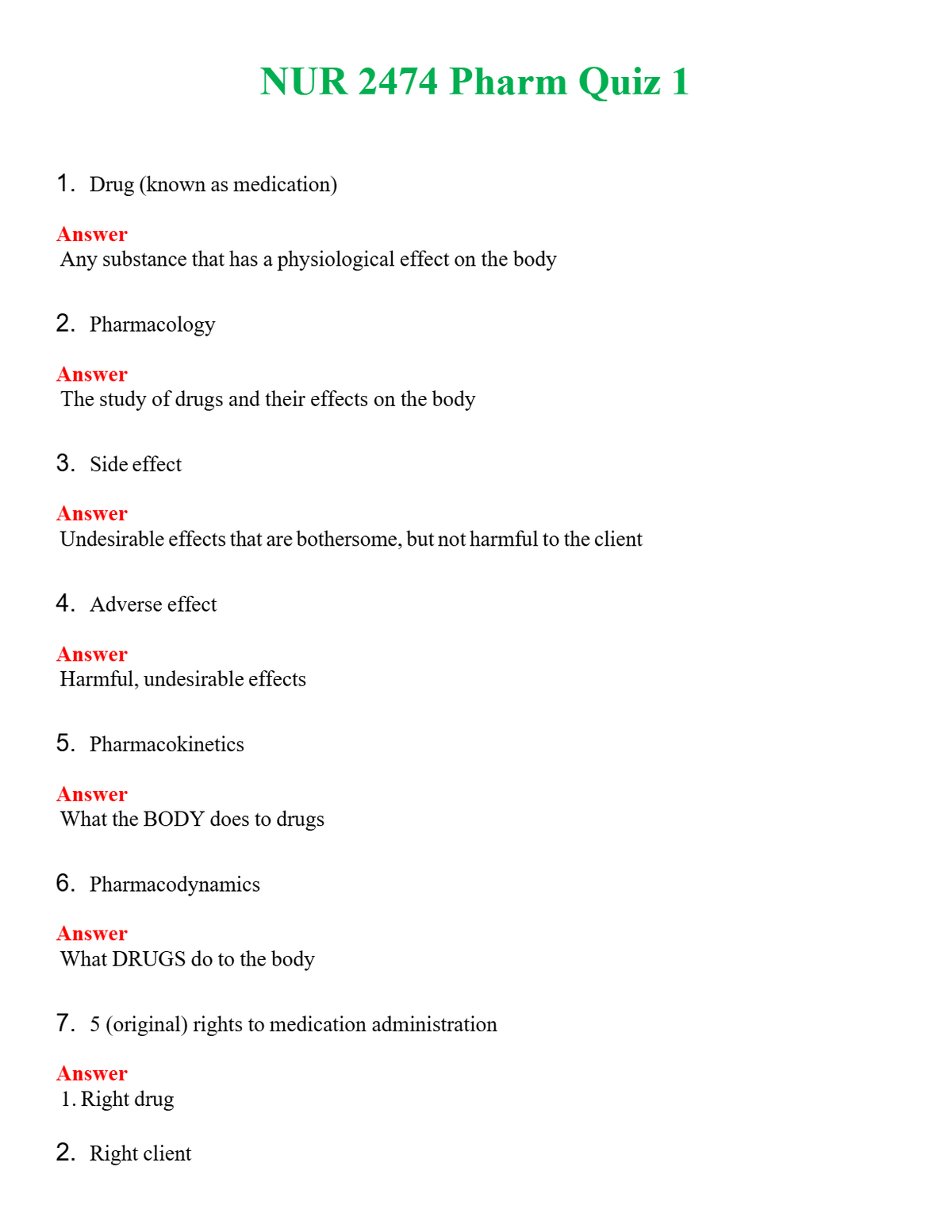 NUR 2474 PHARM QUIZ 1 | WITH 100% VERIFIED ANSWERS