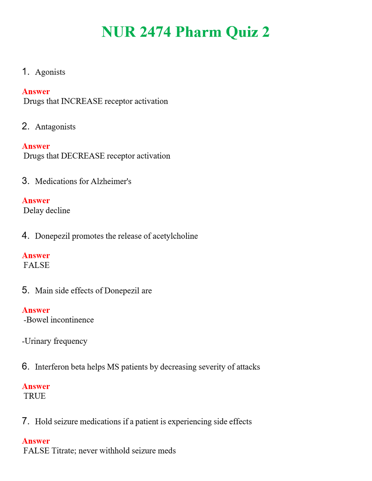 NUR 2474 PHARM QUIZ 2 | QUESTIONS & ANSWERS (SOLVED)