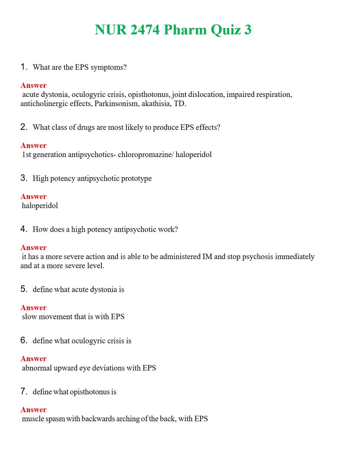 NUR 2474 PHARM QUIZ 3 | (ACTUAL EXAM ) QUESTIONS AND ANSWERS (SOLVED)