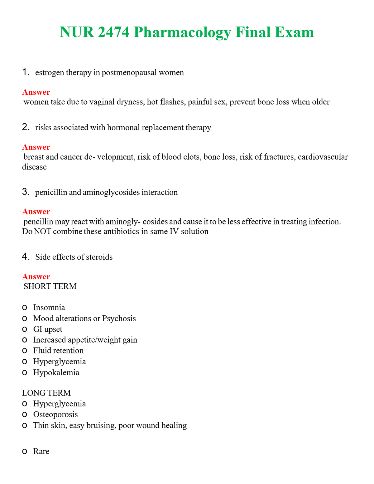 NUR 2474 PHARMACOLOGY FINAL EXAM | PASSED | A+ RATED GUIDE | NEW FULL EXAM