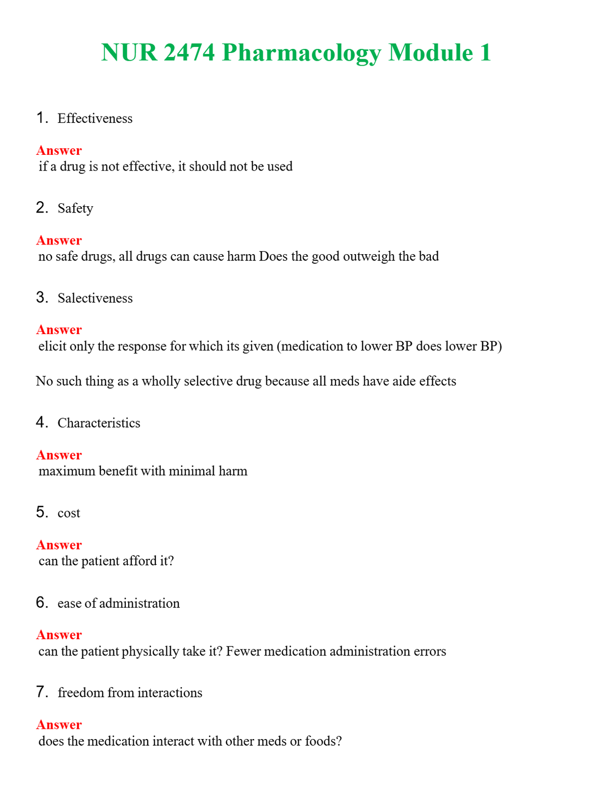 NUR 2474 PHARMACOLOGY MODULE 1 | GRADED A+ QUESTIONS & ANSWERS