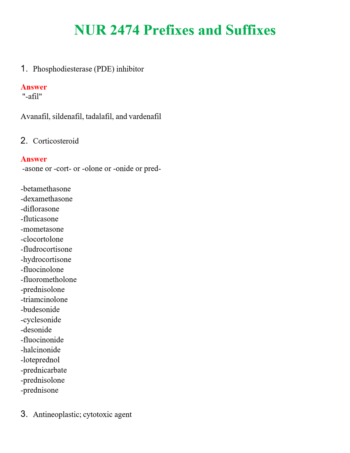 NUR 2474 PREFIXES AND SUFFIXES | QUESTIONS AND ANSWERS INCLUDED