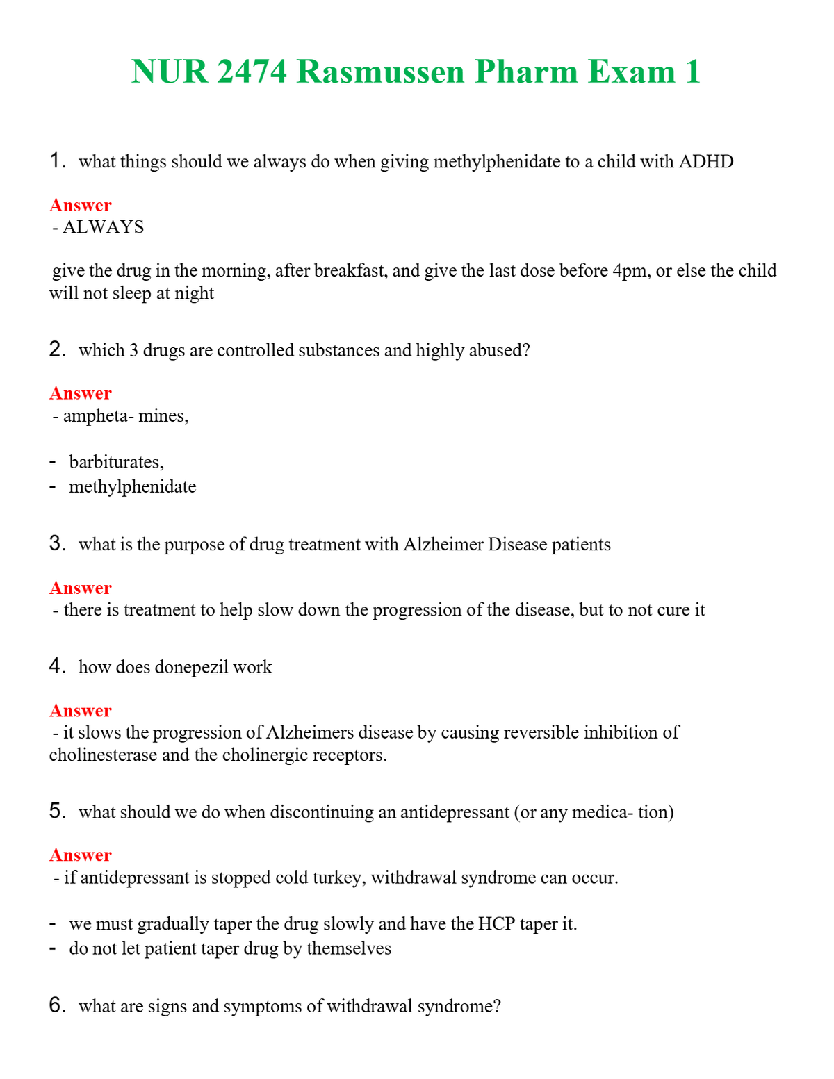 NUR 2474 RASMUSSEN PHARM EXAM 1 | COMPLETE QUESTIONS & ANSWERS (SOLVED) 100% CORRECT