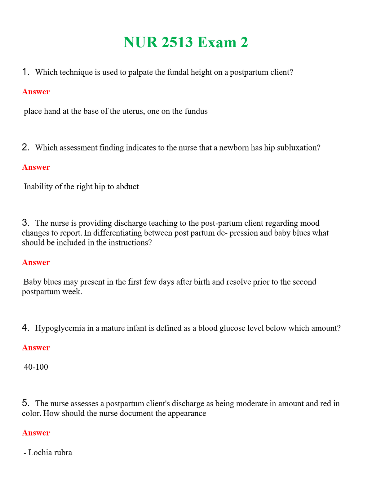 NUR 2513 EXAM 2 | ALL Q&AS BRAND NEW GUARANTEED A+++