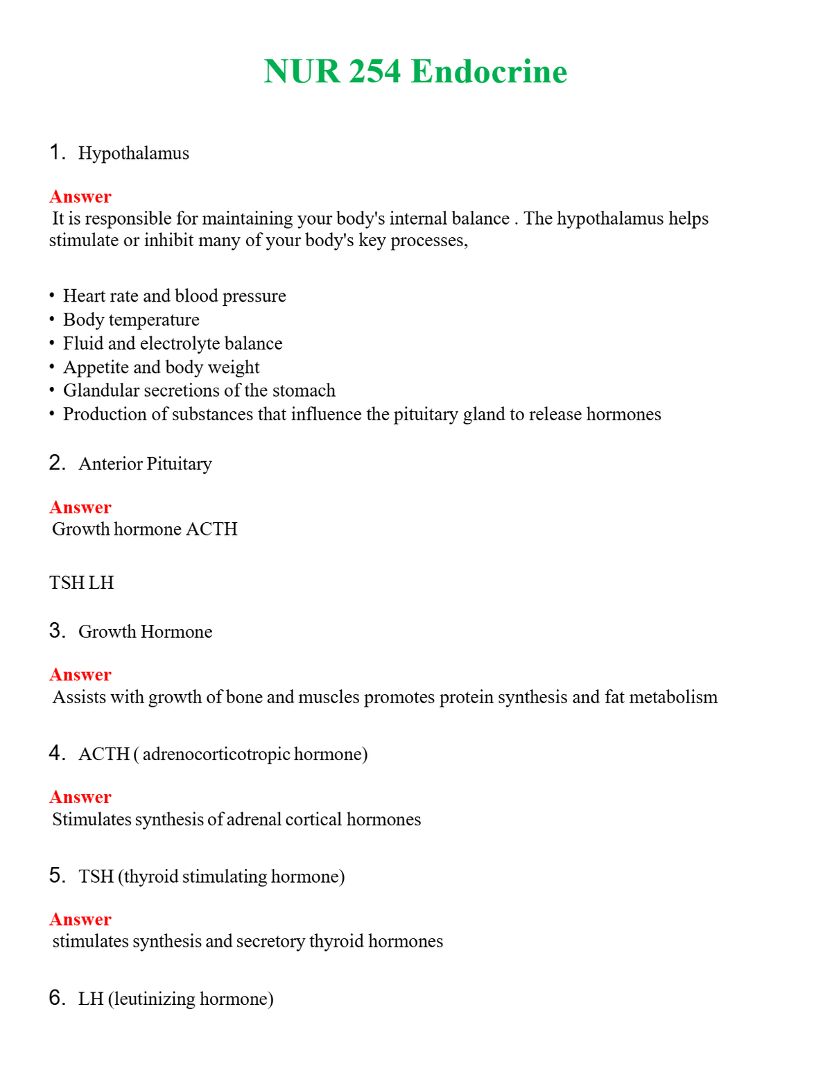 NUR 254 ENDOCRINE | NEW FULL QUESTIONS AND ANSWERS 100% CORRECT