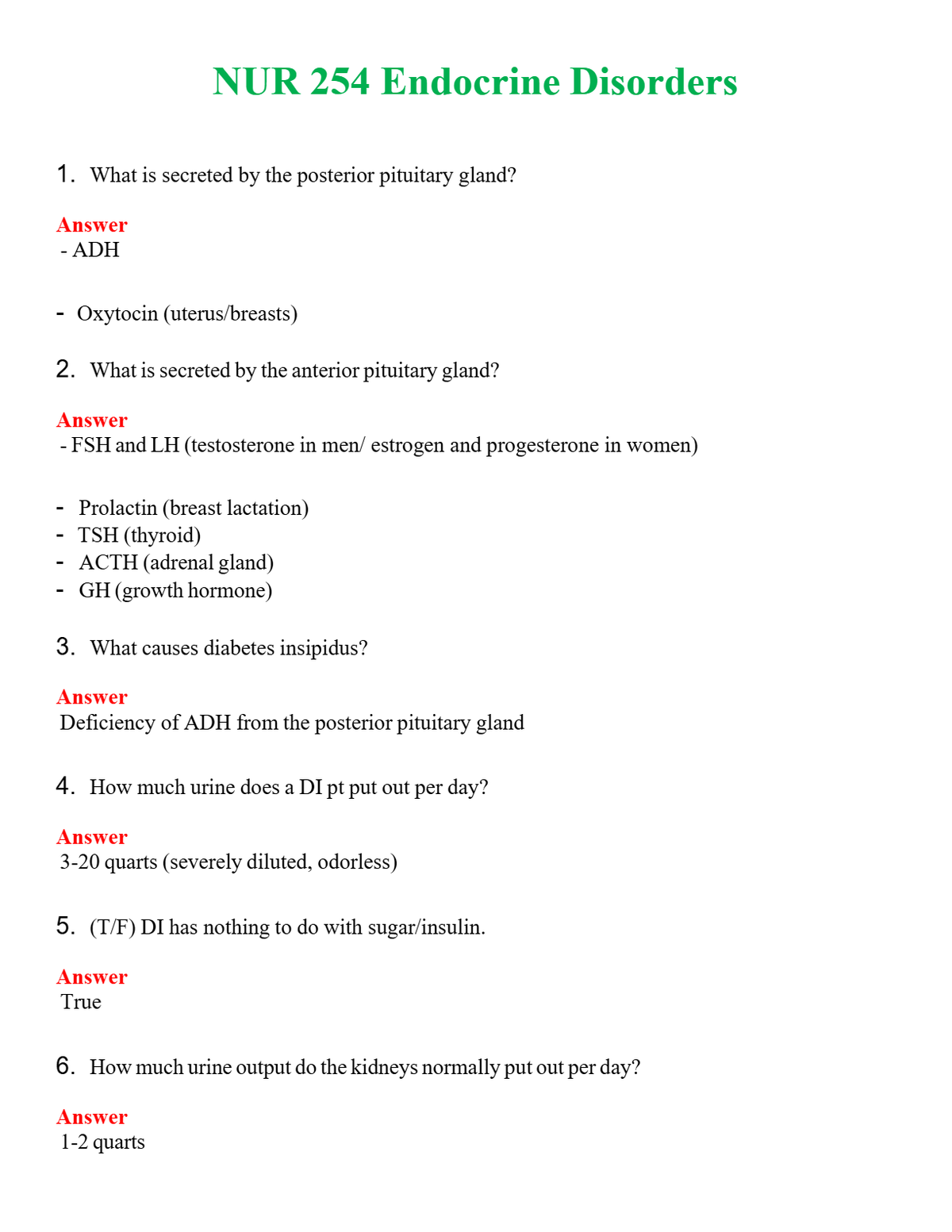 NUR 254 ENDOCRINE DISORDERS | GRADED A+ QUESTIONS & ANSWERS