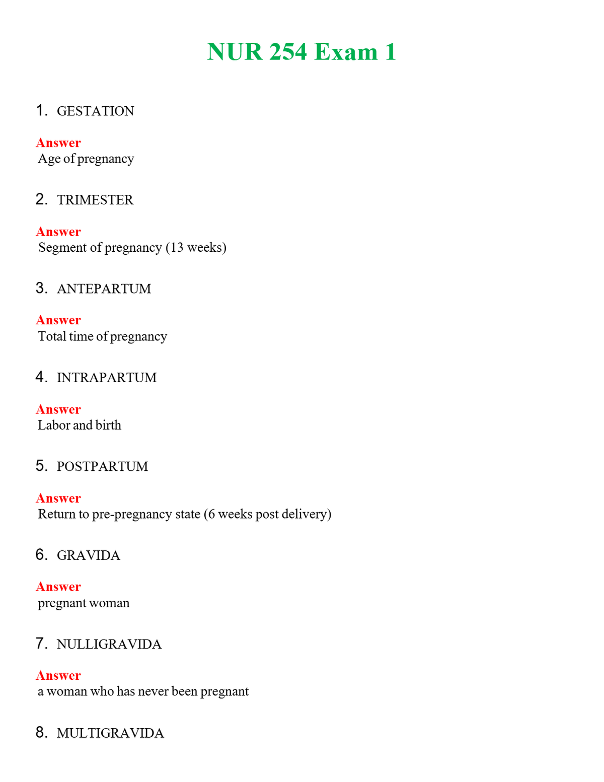NUR 254 EXAM 1 | GRADED A+ QUESTIONS AND ANSWERS (SOLVED)