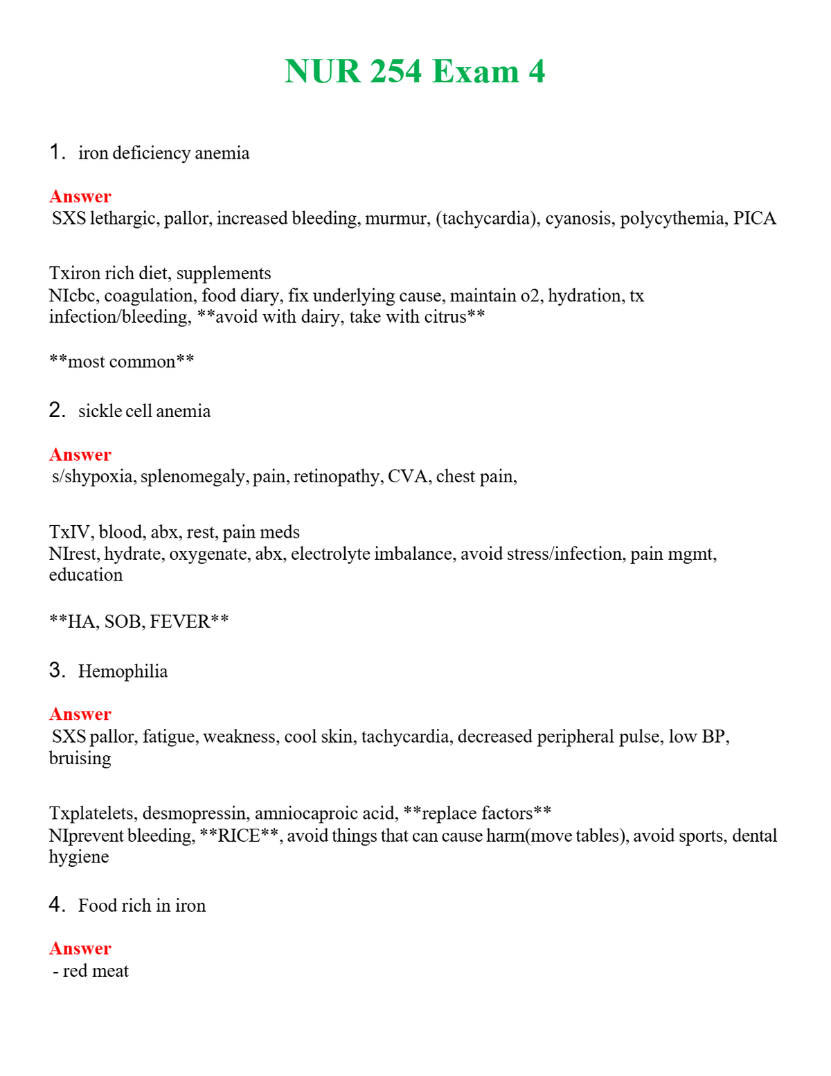NUR 254 EXAM 4 | A+ RATED GUIDE | QUESTIONS AND ANSWERS (SOLVED)