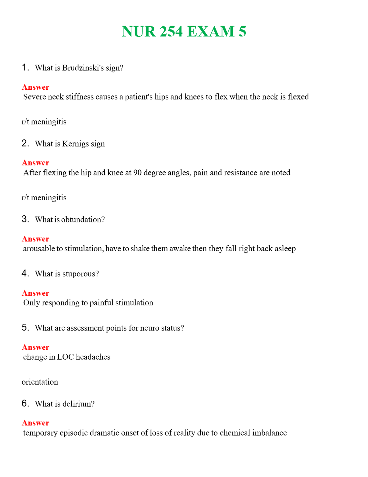 NUR 254 EXAM 5 | WITH 100% VERIFIED ANSWERS