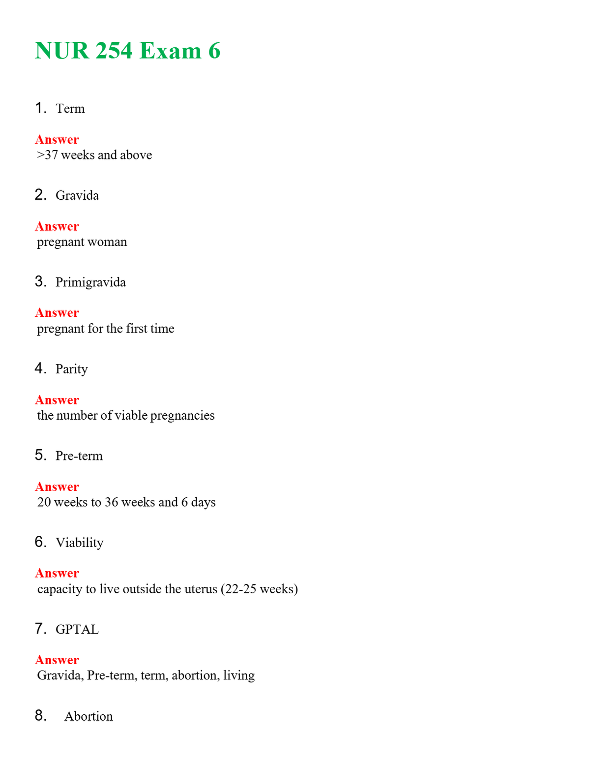 NUR 254 EXAM 6 | QUESTIONS & ANSWERS (SOLVED)