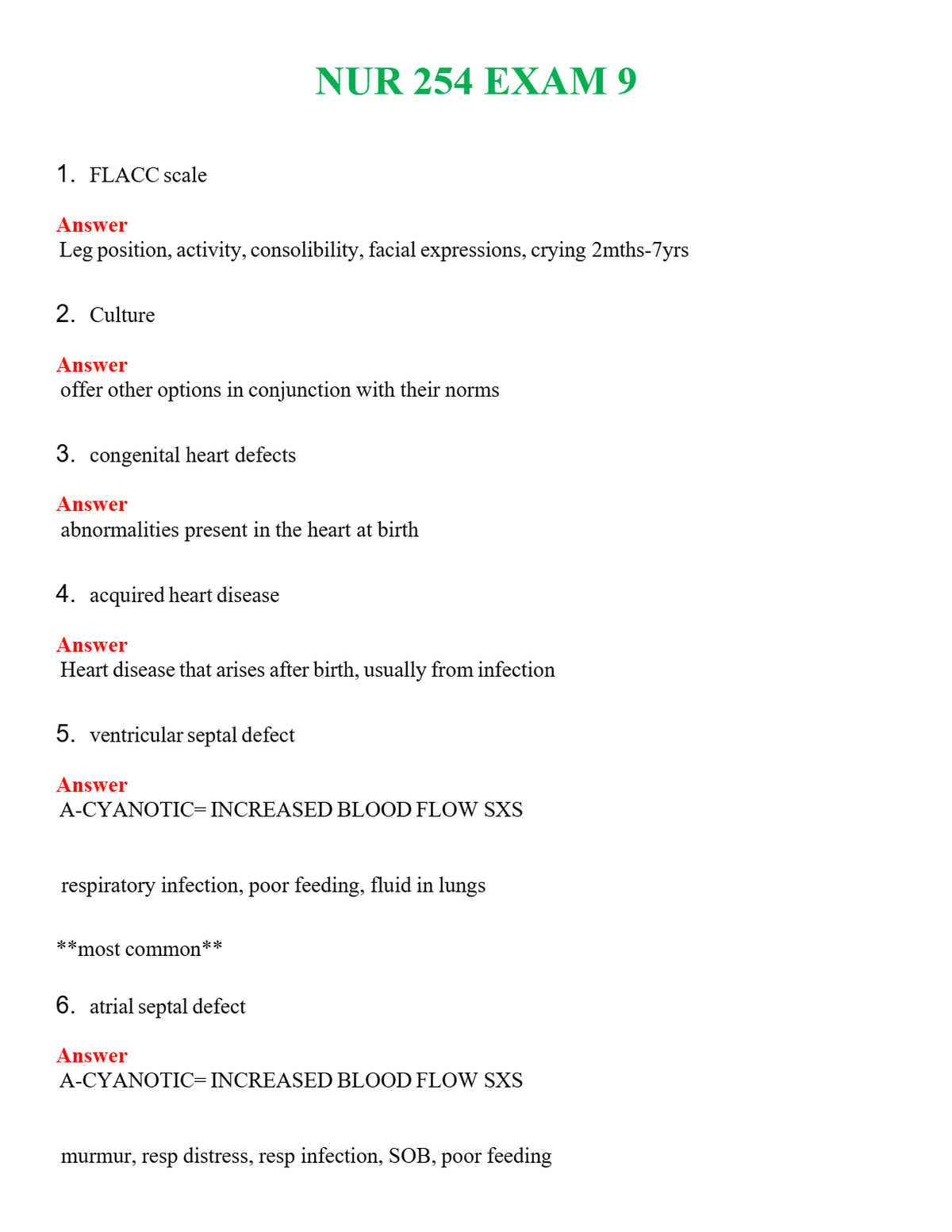 NUR 254 EXAM 9 | QUESTIONS & ANSWERS (SOLVED)