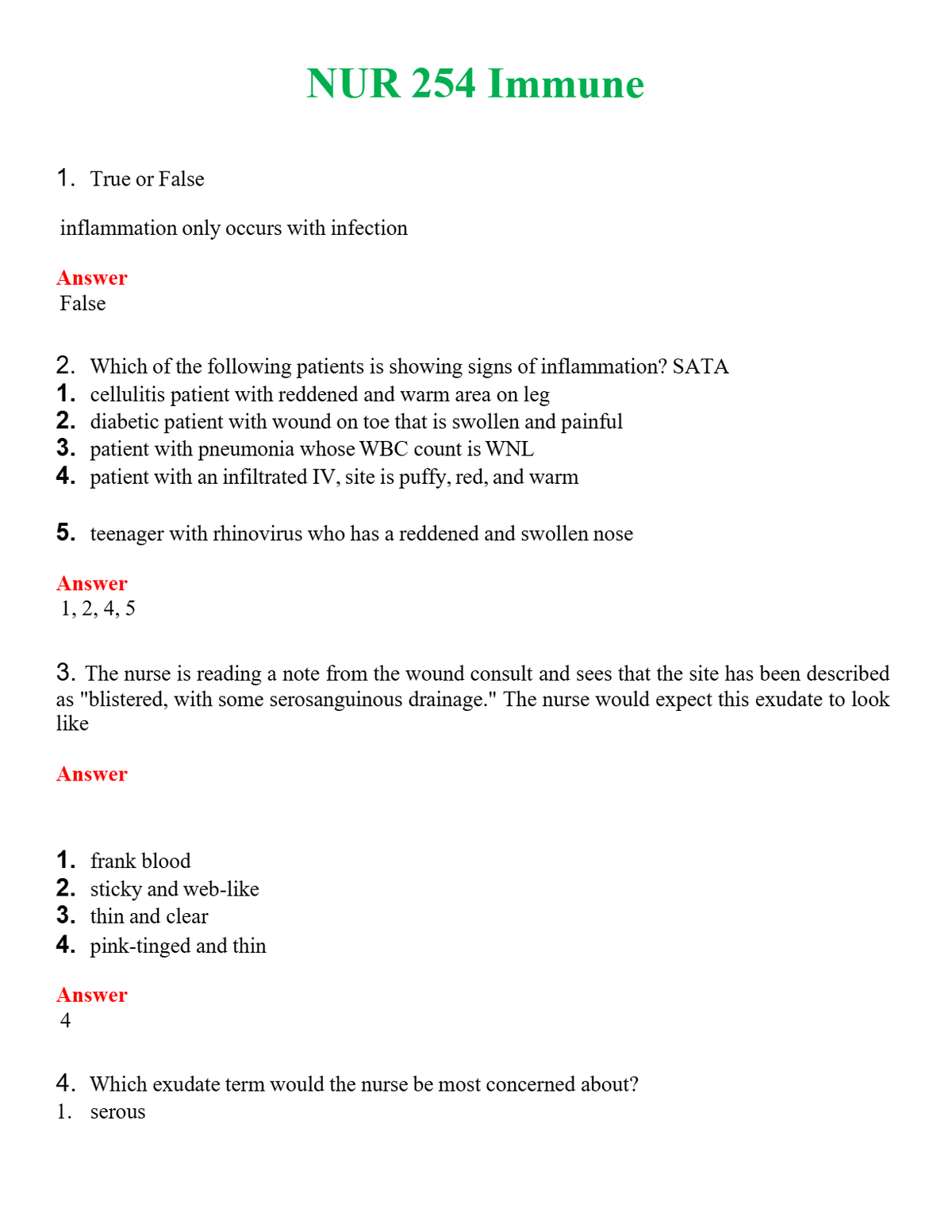 NUR 254 IMMUNE | (ACTUAL EXAM ) QUESTIONS AND ANSWERS (SOLVED)