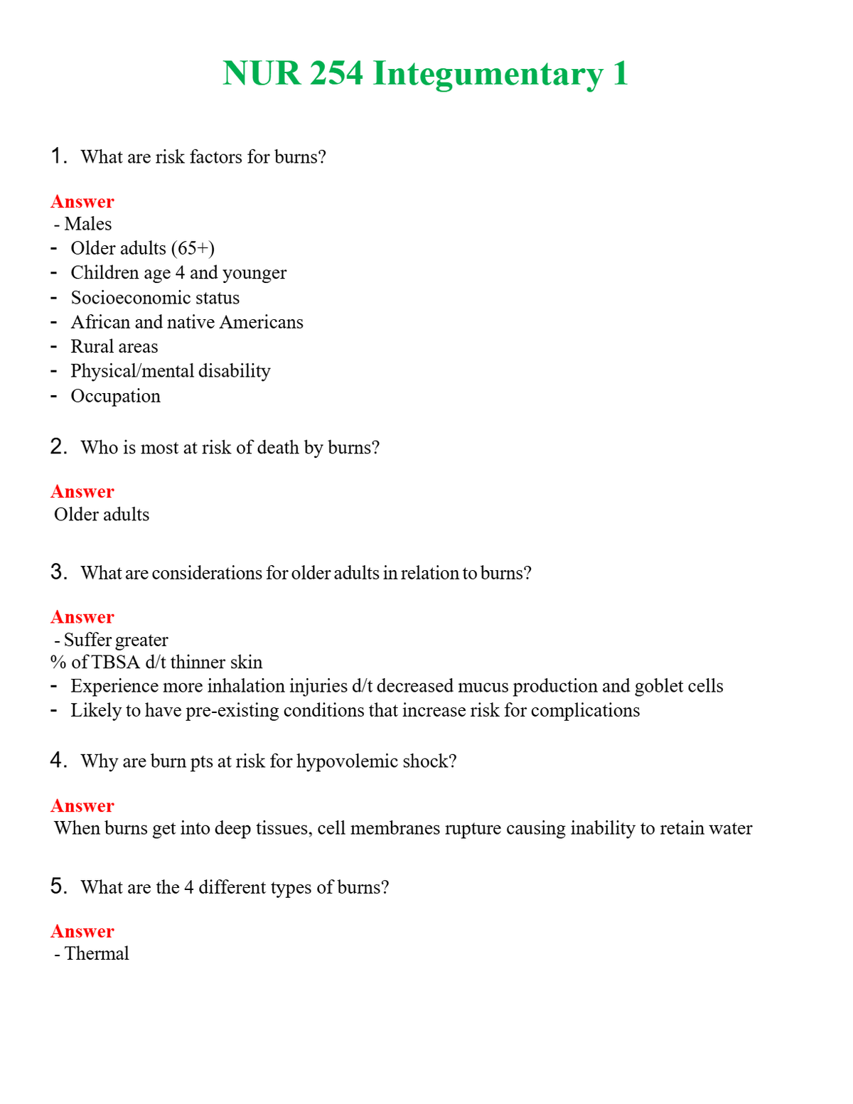 NUR 254 INTEGUMENTARY 1 | A+ RATED GUIDE | QUESTIONS AND ANSWERS (SOLVED)
