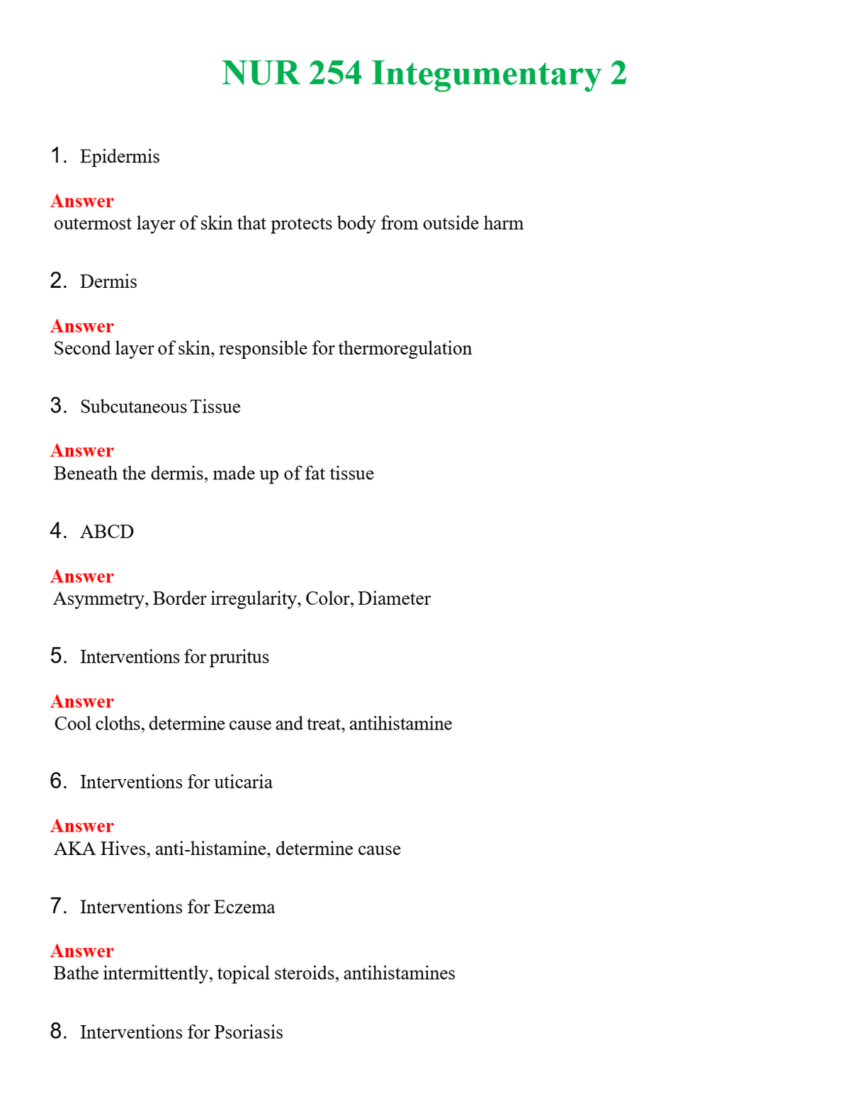 NUR 254 INTEGUMENTARY 2 | PASSED | A+ RATED GUIDE | NEW FULL EXAM