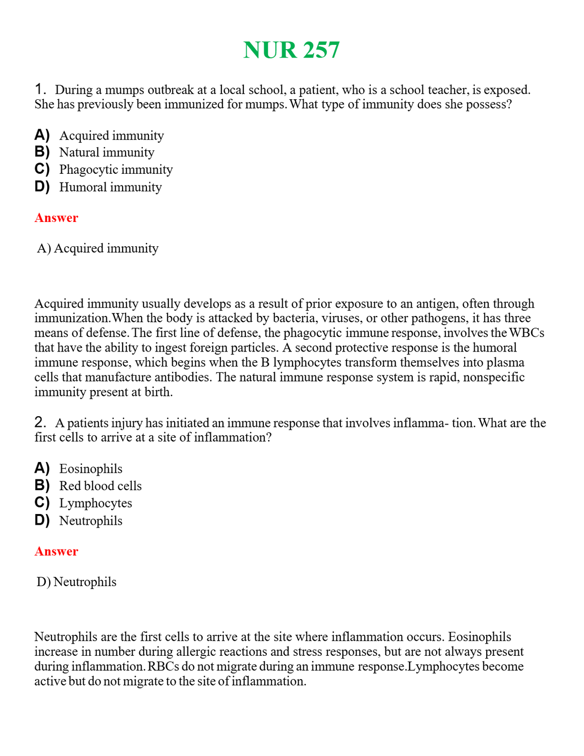 NUR 257 | PASSED | A+ RATED GUIDE | NEW FULL EXAM