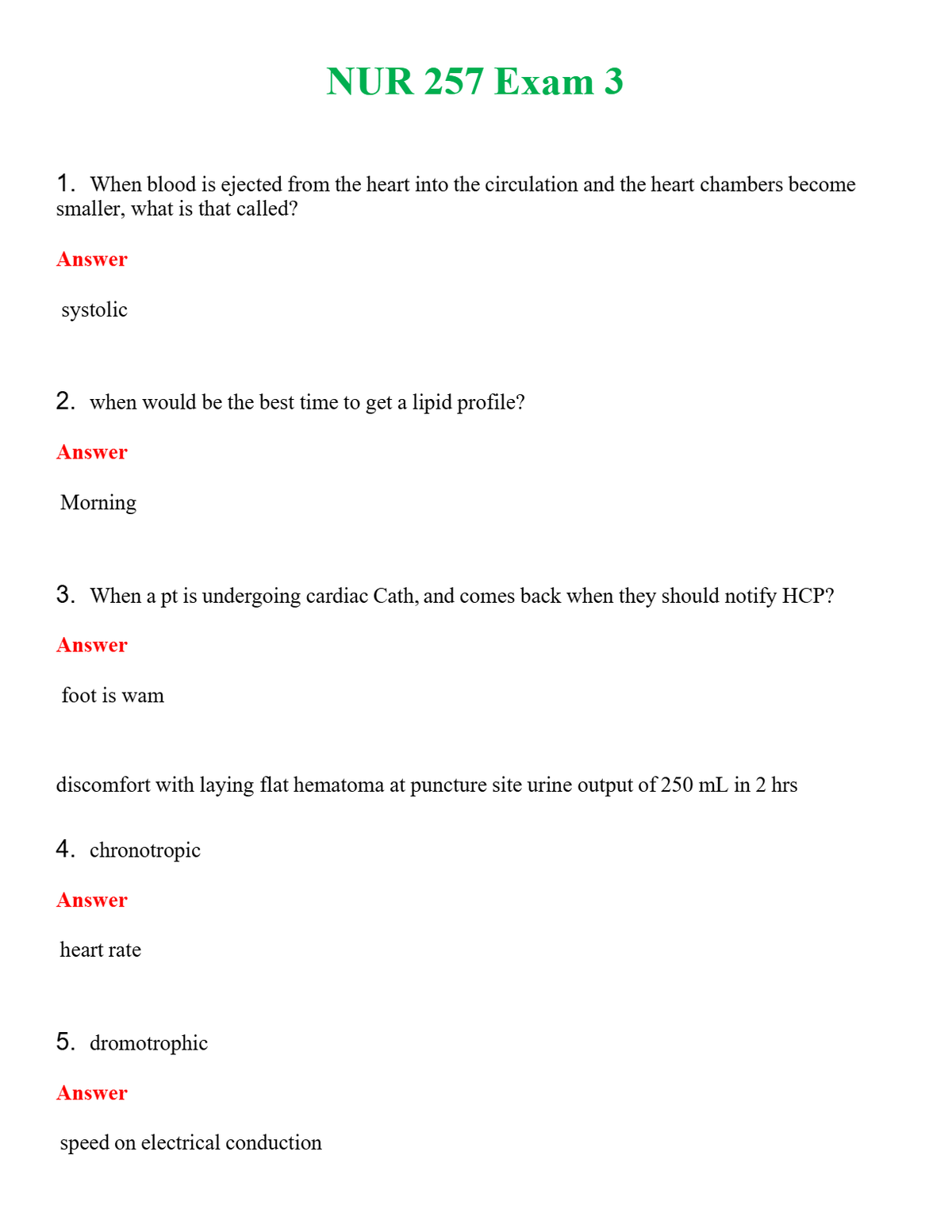 NUR 257 EXAM 3 | WITH 100% VERIFIED ANSWERS