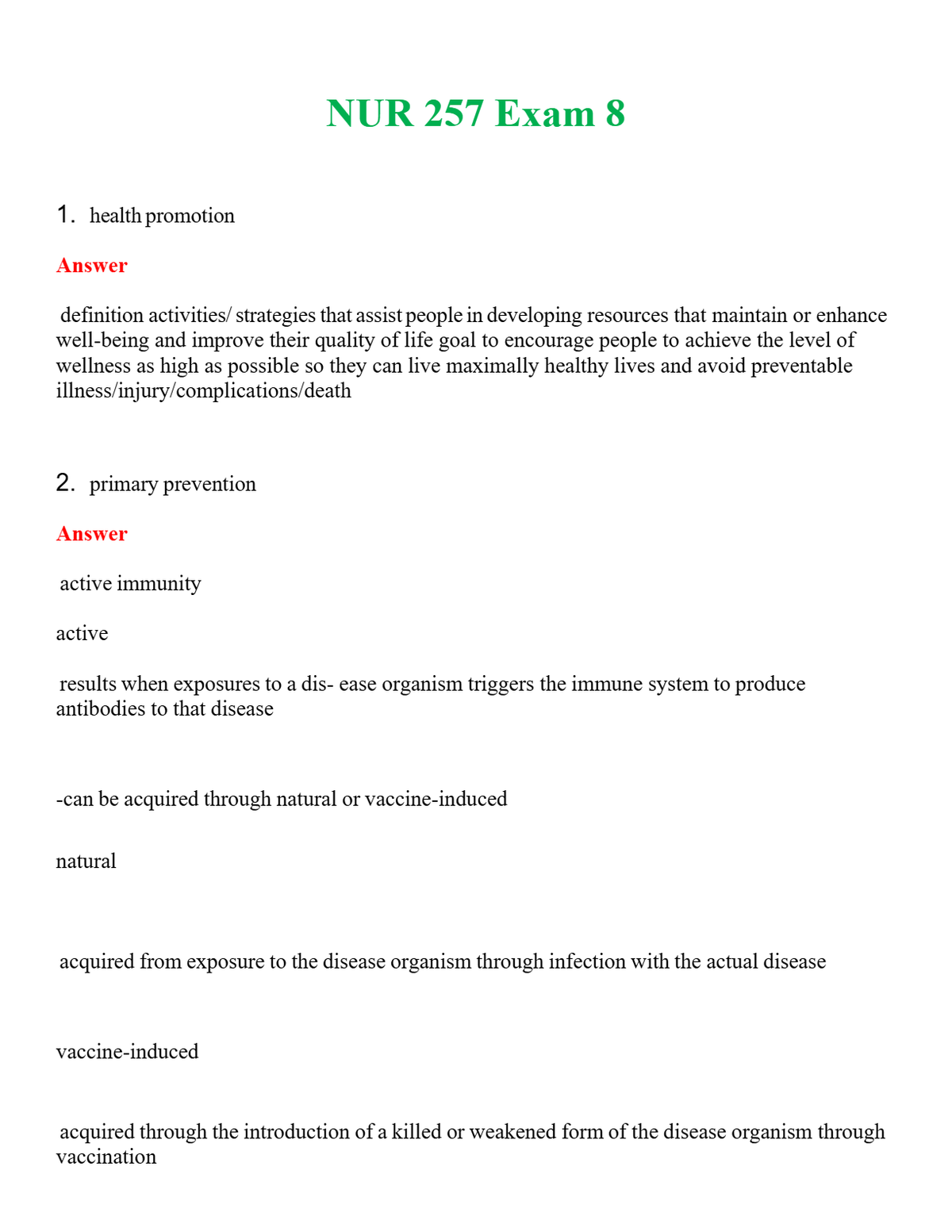 NUR 257 EXAM 8 | GRADED A+ QUESTIONS AND ANSWERS (SOLVED)