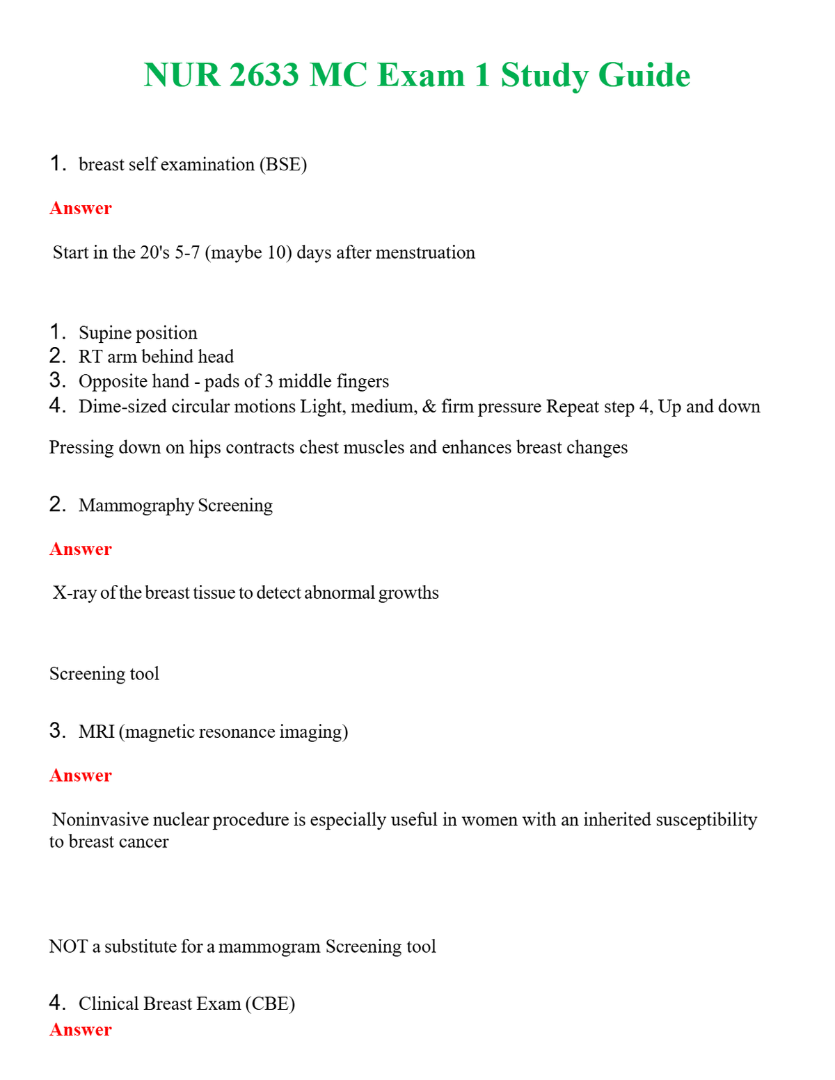 NUR 2633 MC EXAM 1 STUDY GUIDE | GRADED A+ QUESTIONS AND ANSWERS (SOLVED)