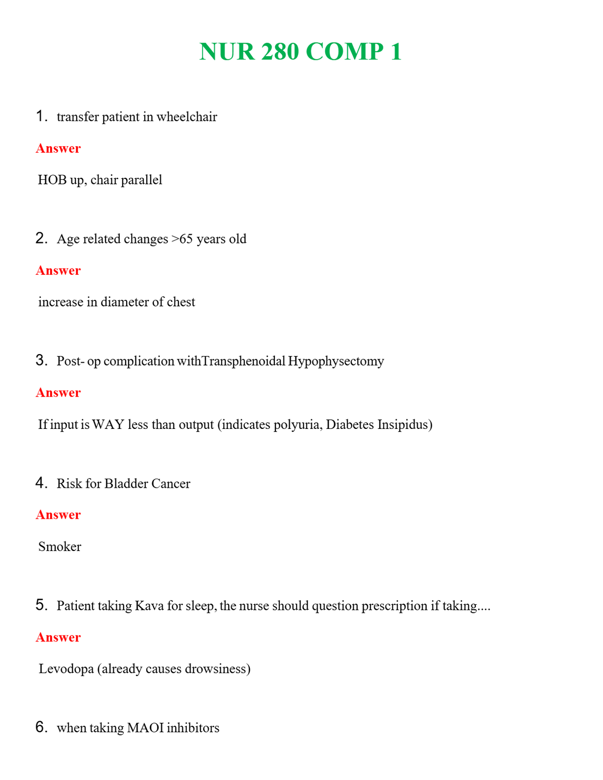 NUR 280 COMP 1 | WITH 100% VERIFIED ANSWERS