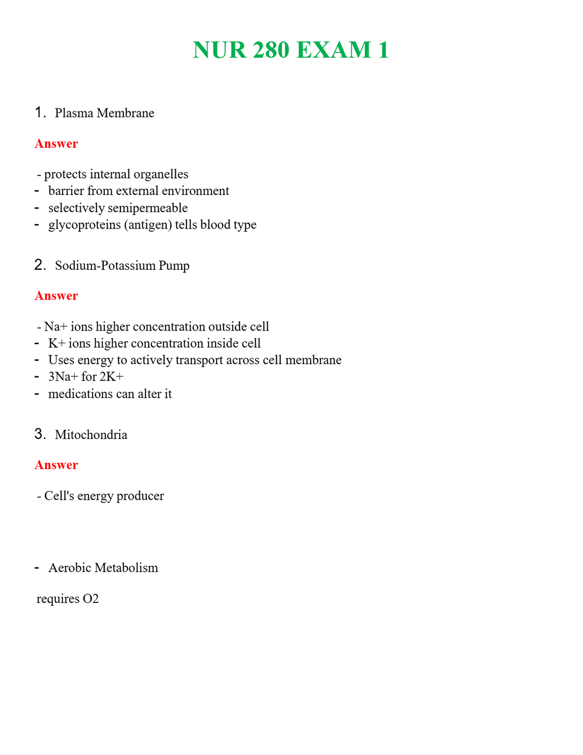 NUR 280 EXAM 1 | QUESTIONS & ANSWERS (SOLVED)