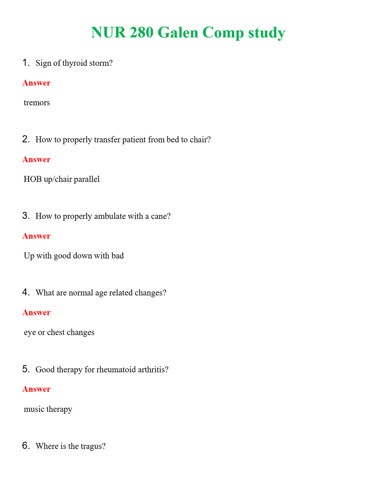 NUR 280 GALEN COMP STUDY | GRADED A+ QUESTIONS AND ANSWERS (SOLVED)