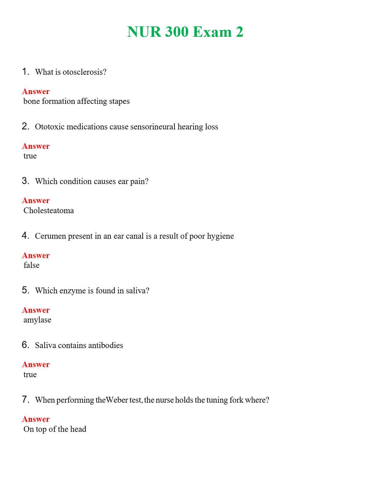 NUR 300 EXAM 2 | QUESTIONS AND ANSWERS INCLUDED