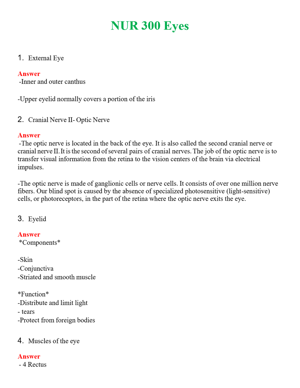 NUR 300 EYES | COMPLETE QUESTIONS & ANSWERS (SOLVED) 100% CORRECT