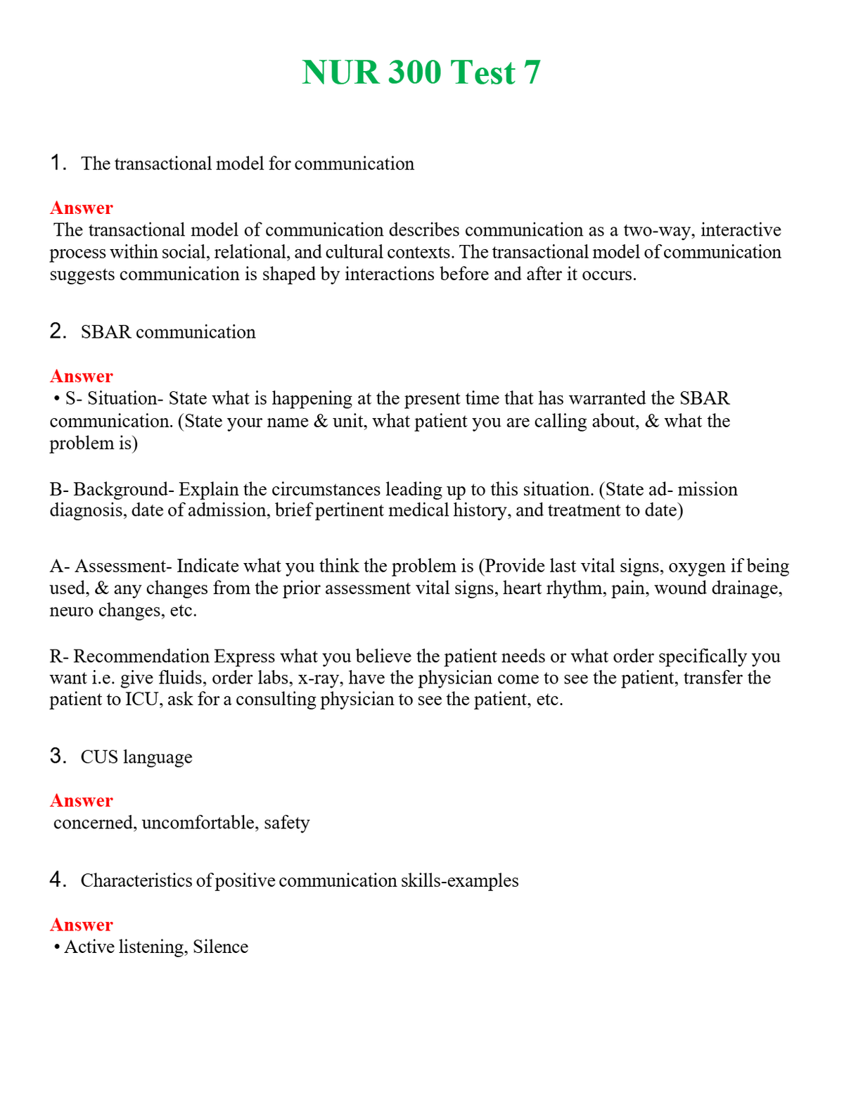 NUR 300 TEST 7 | A+ RATED GUIDE | QUESTIONS AND ANSWERS (SOLVED)