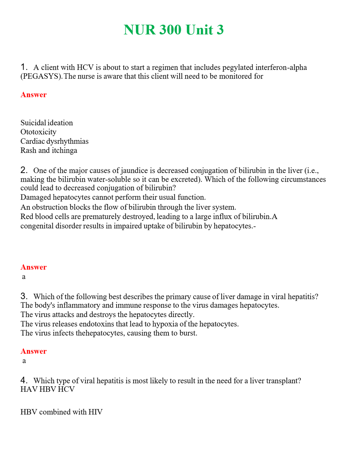 NUR 300 UNIT 3 | PASSED | A+ RATED GUIDE | NEW FULL EXAM