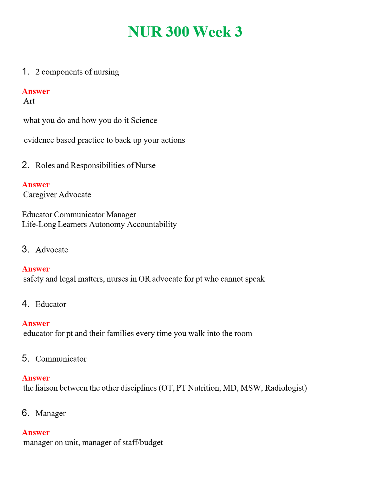 NUR 300 WEEK 3 | QUESTIONS & ANSWERS (SOLVED)